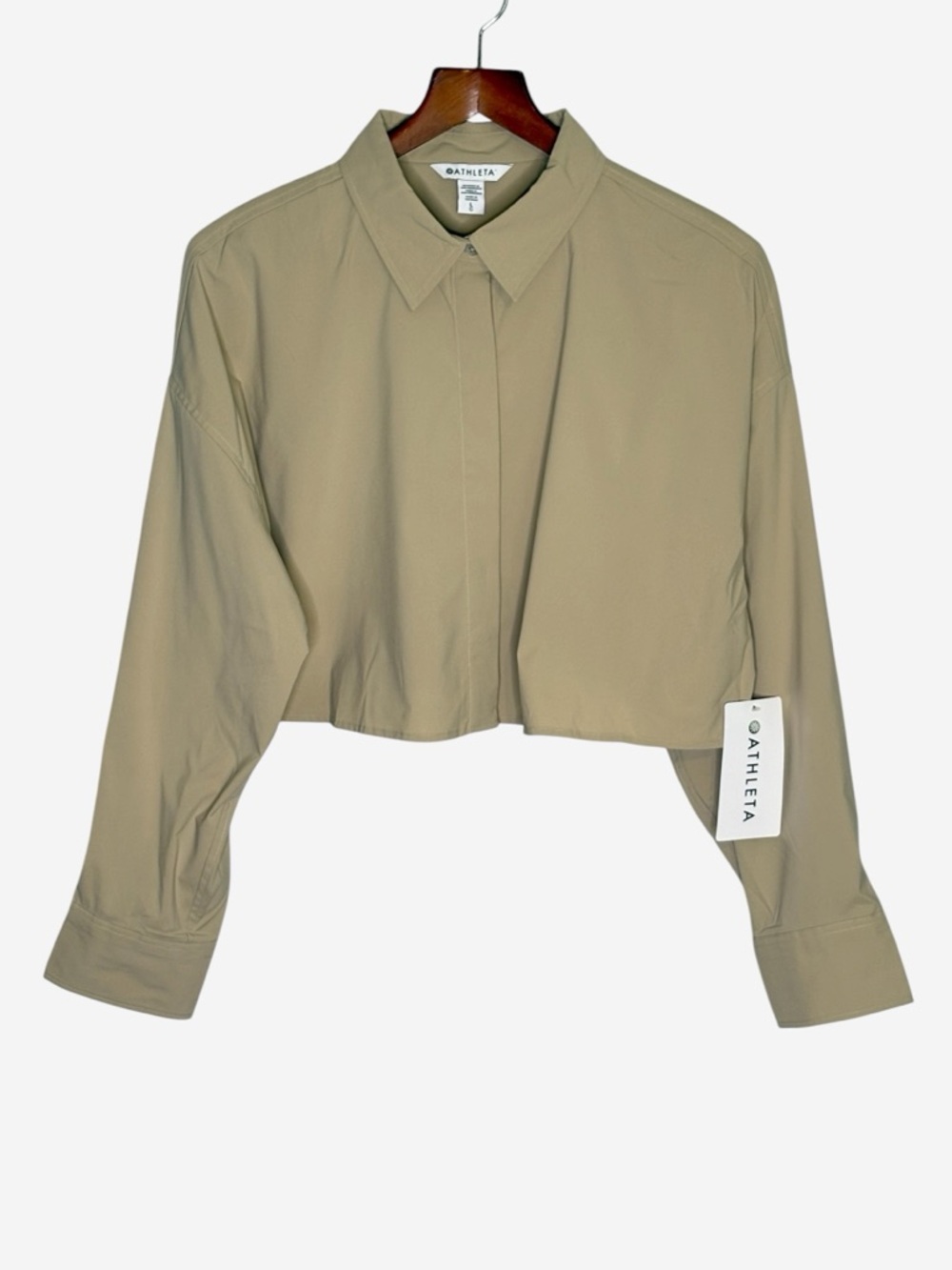 NWT Athleta Midday Ultra Cropped Poplin Shirt • Ecru • Size L - Picture 3 of 11